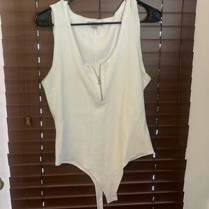Size 10 All Saints white thong bodysuit with front functional zipper